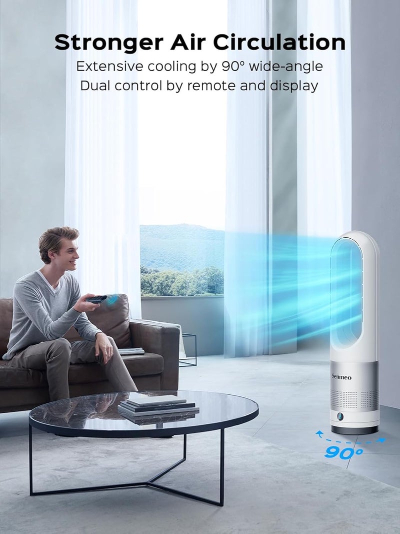 SENEMO Bladeless Fan for Bedroom, 22" Tower Fan with Remote, 8 Speeds, 9 Hour Timer, 90° Oscillating, LED Display with Auto Off, Easy to Clean, Bladeless Desk Fan for Bedroom, Kitchen, Office - Image 4